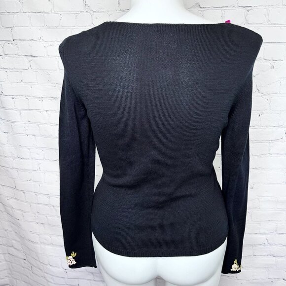 SPIEGEL LIFE BLACK RAISED FLORAL TRIM SWEATER - L - Picture 5 of 5
